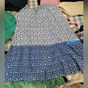 LOFT Patterned Blue and White Maxi Skirt